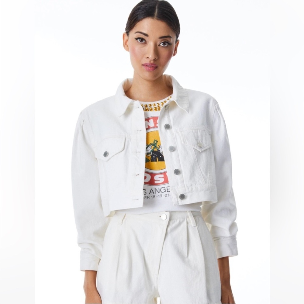 Alice + Olivia Renee denim jacket (cropped) in Ecru (XS)